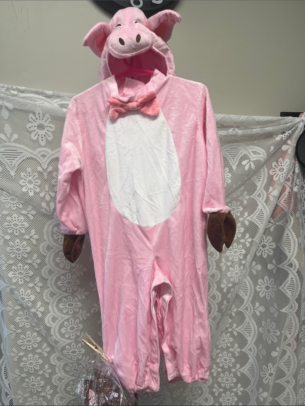 Spooktacular Pink Pig Plush onesie Costume with Hood and Booties NIB 18-24 mo.